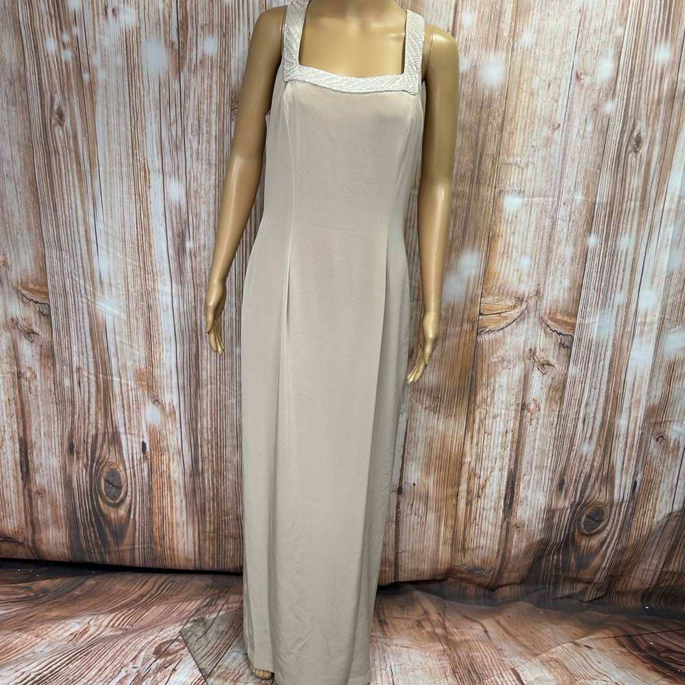 Montage Vintage Beaded Square Neckline Evening Gown